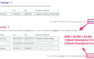 Using the Plan tab to calculate an emergency fund